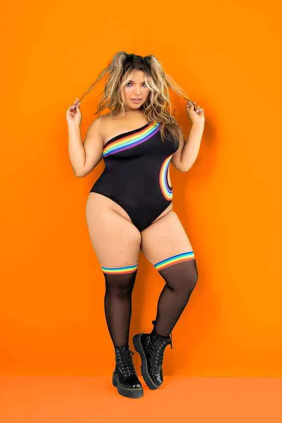 CT Lingerie plus size festive bodysuit One-Shoulder Rainbow