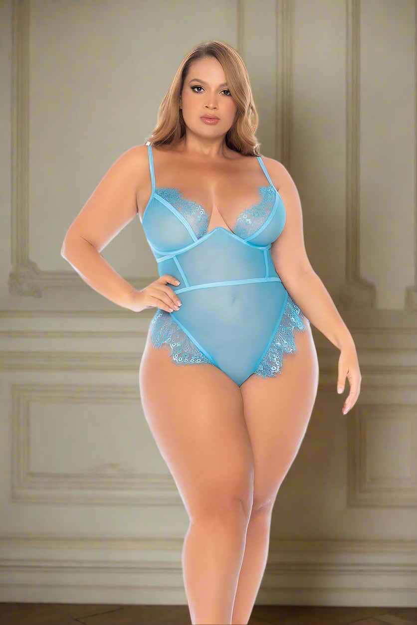 Blue Lace Bodysuit Plus Size Lingerie