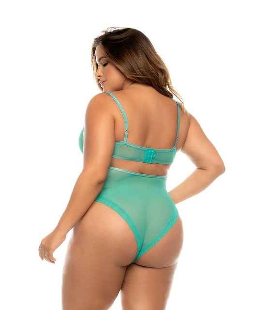 CT Lingerie Sheer Plunge plus size teal bodysuit lingerie