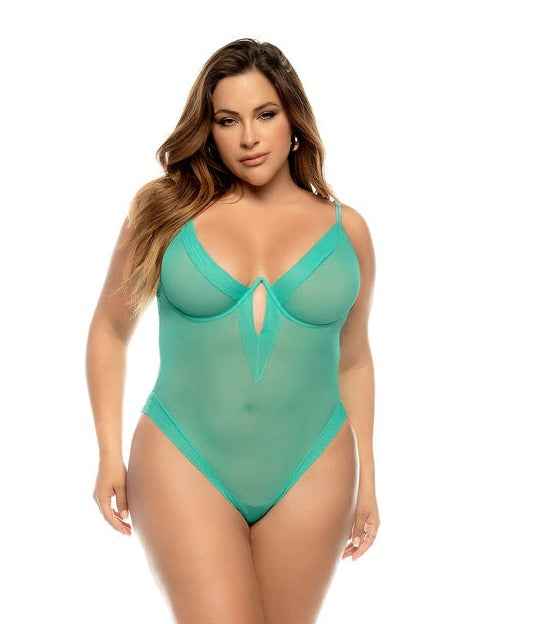 CT Lingerie Sheer Plunge plus size teal bodysuit lingerie