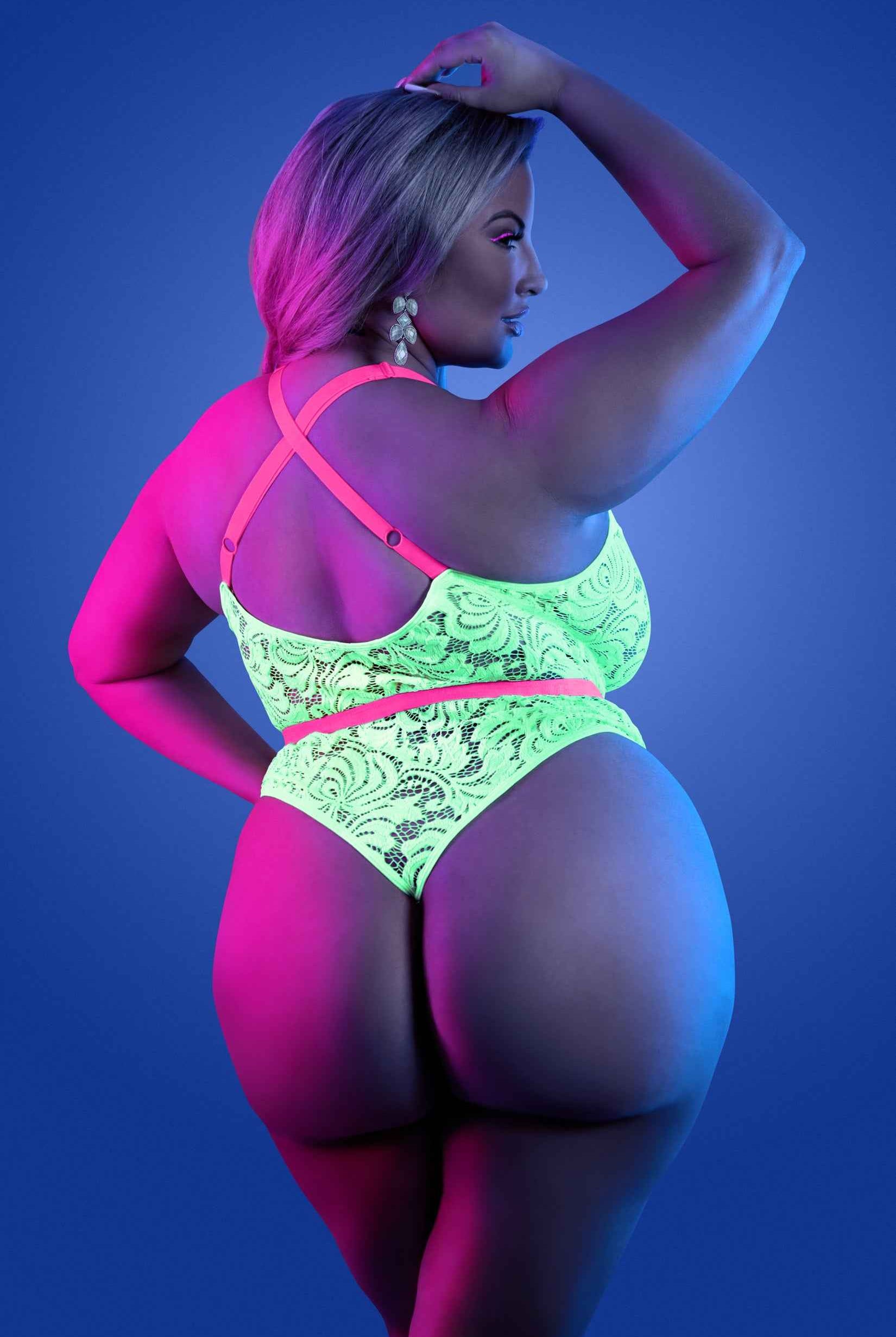 CT Lingerie plus size neon lace bodysuit - Plunge V-neck