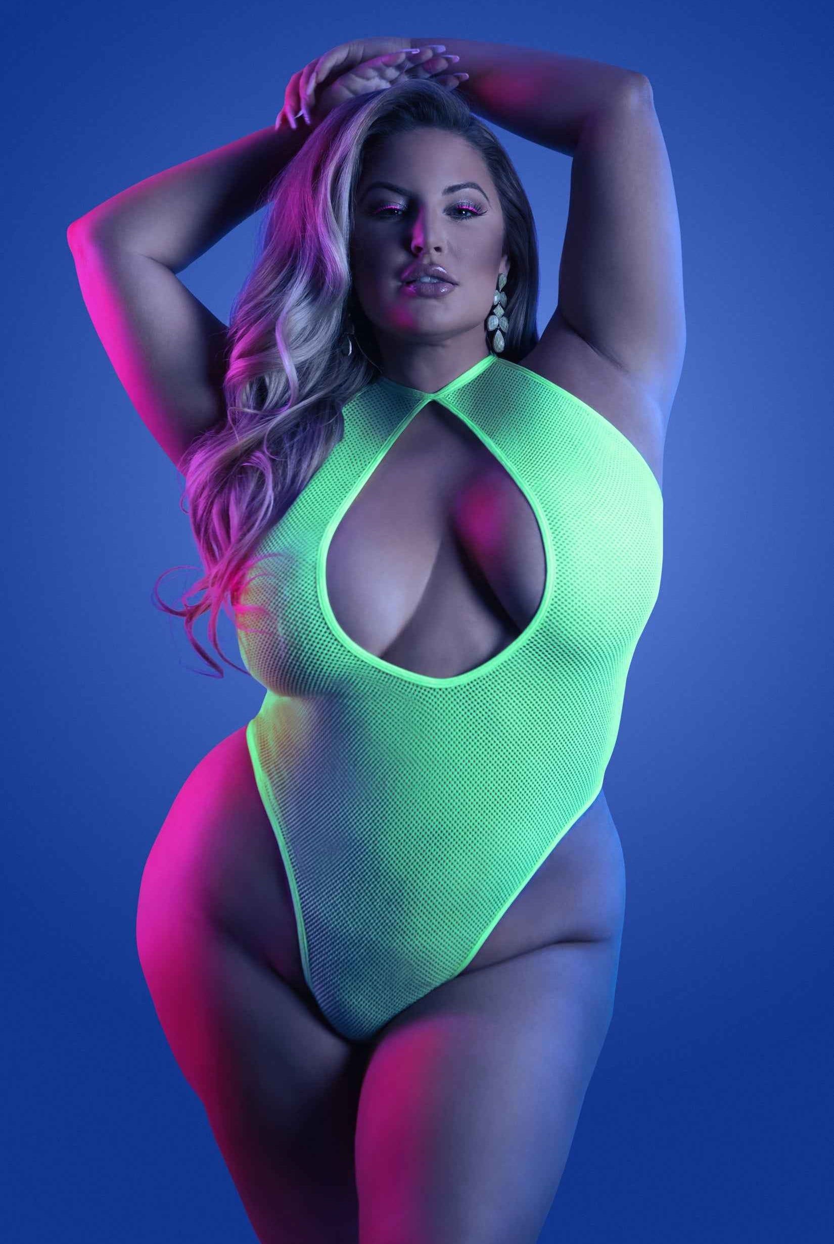 CT Lingerie plus size neon lingerie Mesh Keyhole Bodysuit