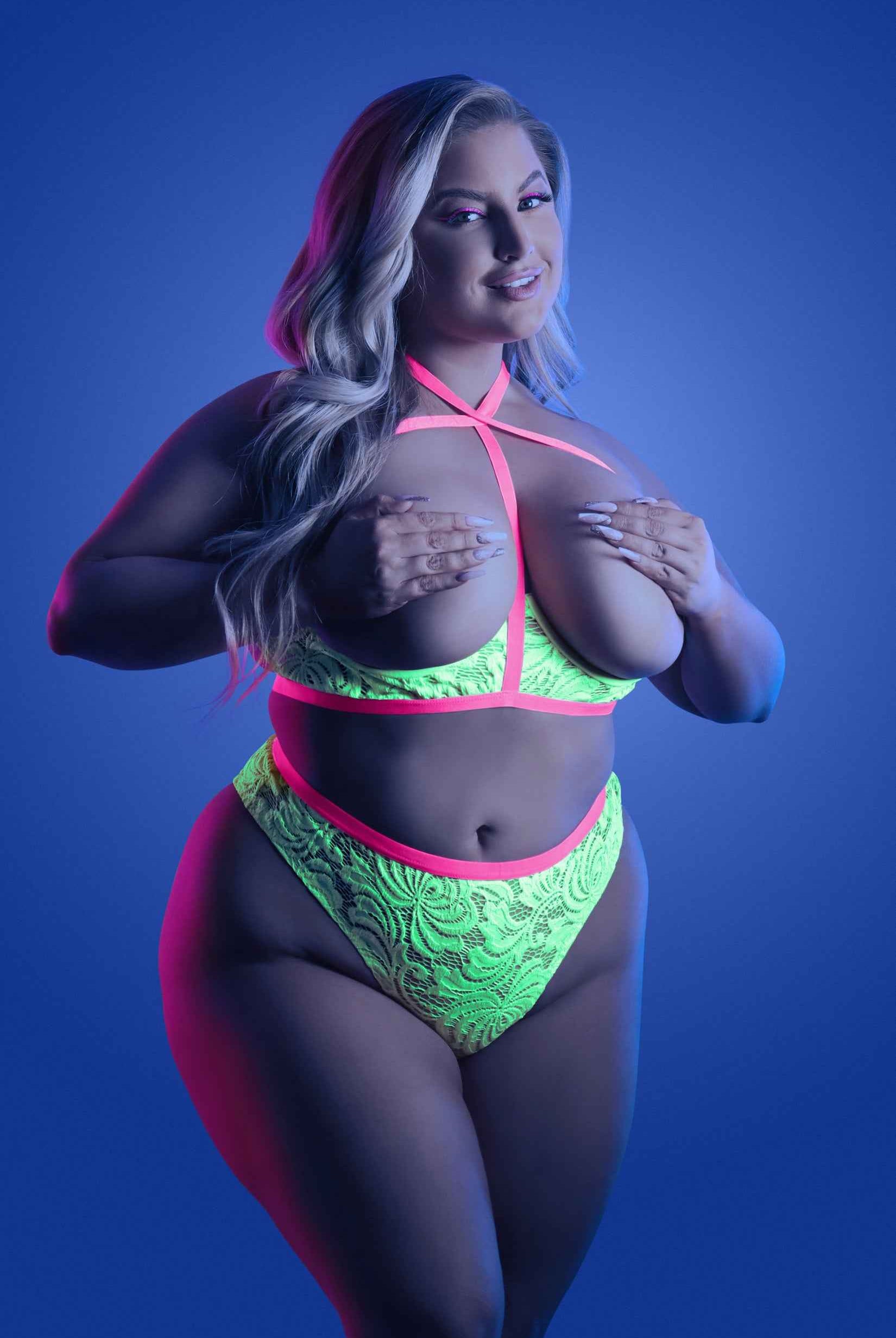 CT Lingerie plus size neon lingerie Strappy Set