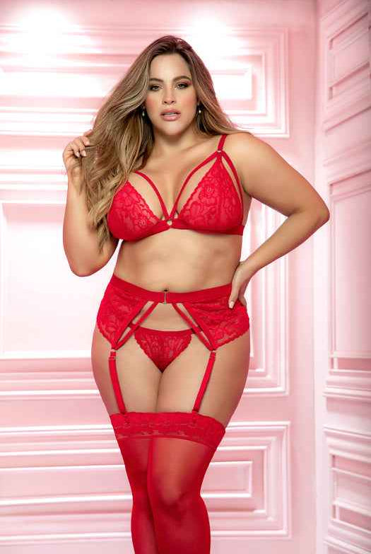 CT Lingerie plus size red lingerie set - Lace Garter