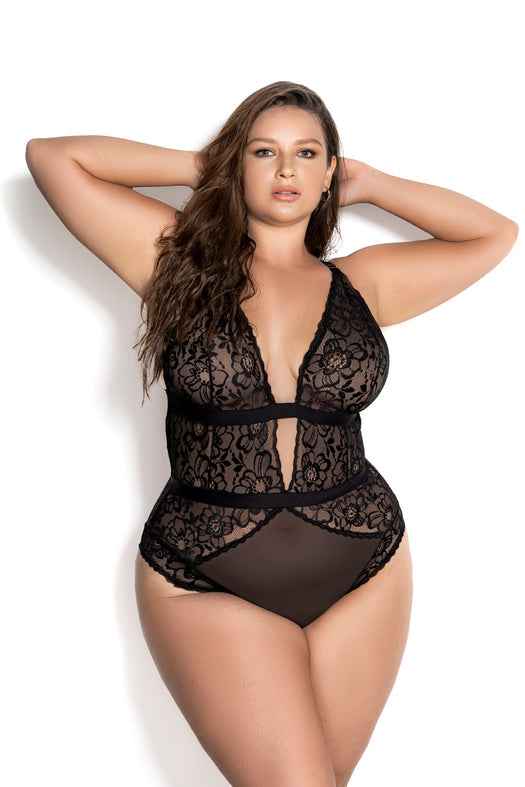 CT Lingerie plus size lace bodysuit - Burgundy Plunge