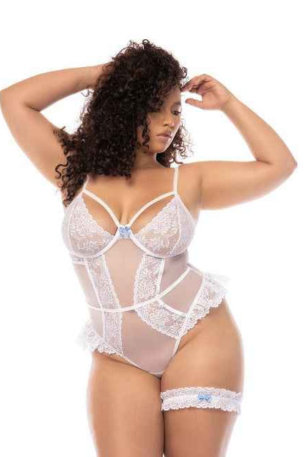 CT Lingerie plus size white lace bodysuit - Sheer & Ruffled