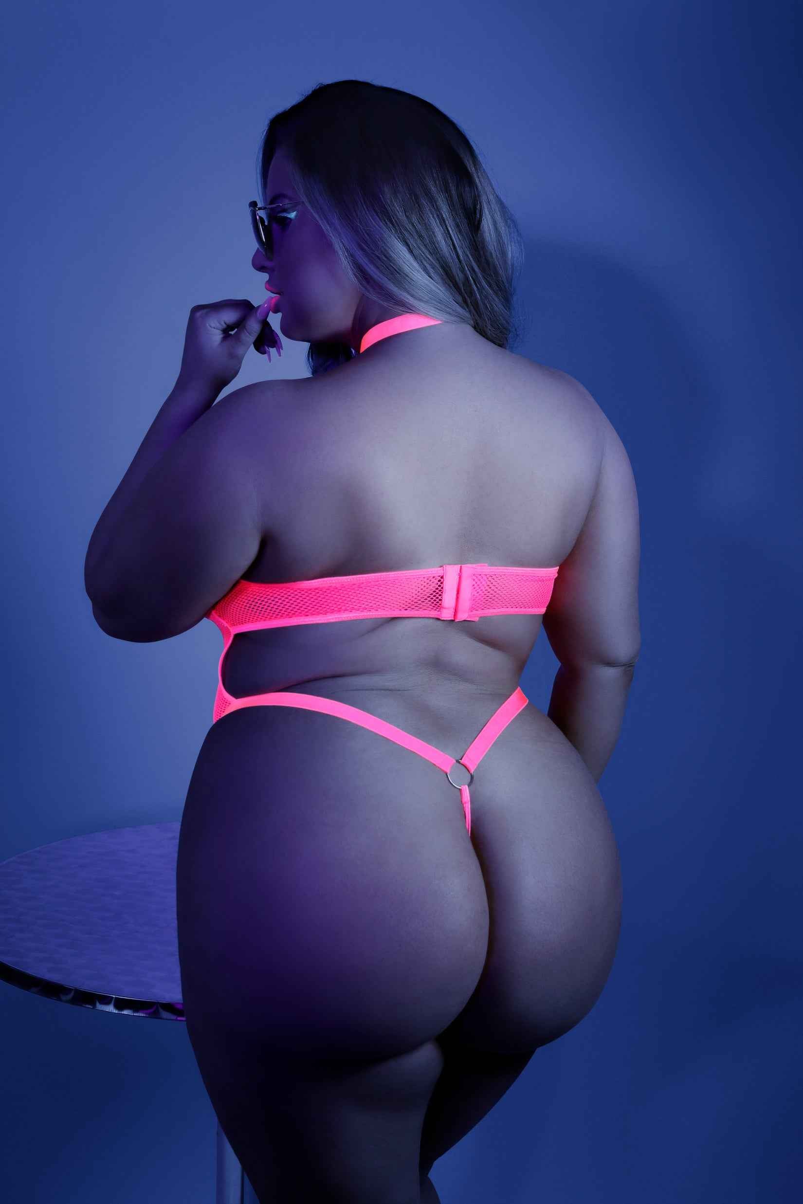 CT Lingerie plus size neon lingerie Mesh Strappy Bodysuit
