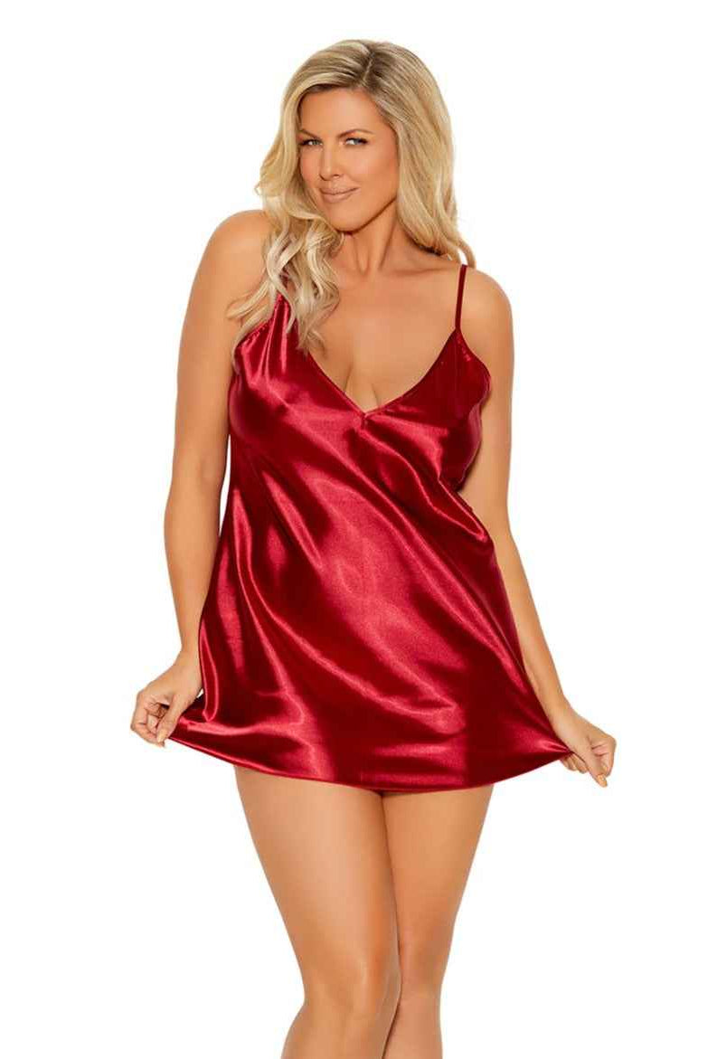 CT Lingerie Clearance plus size red satin chemise V-neck