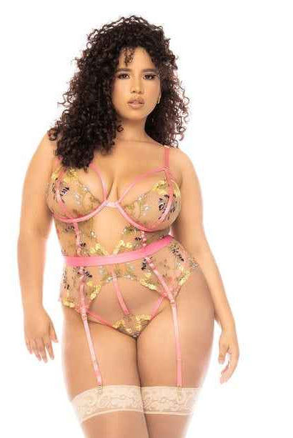 CT Lingerie plus size floral lingerie Sheer Garter Bodysuit