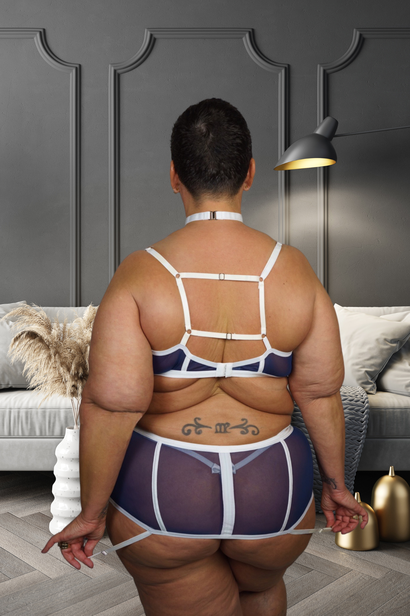 CT Lingerie Clearance Navy applique lingerie for curvy women