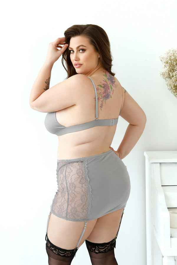 CT Lingerie Grey Lace Garter Skirt plus size lingerie set