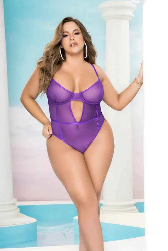 CT Lingerie Purple Sheer Cutout plus size teddy lingerie