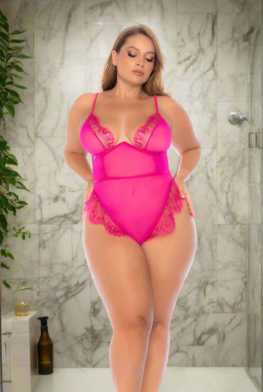 Blue Lace Bodysuit Plus Size Lingerie