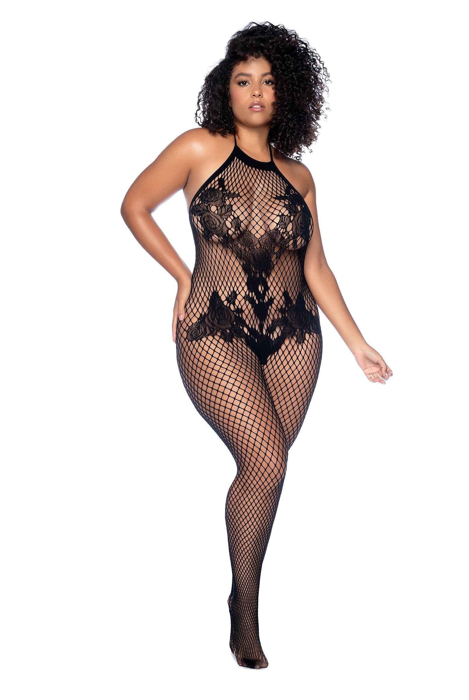 CT Lingerie Plus Size Crotchless Bodystocking Black Mesh