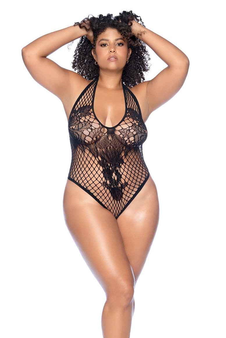 CT Lingerie Plus Size Floral Mesh Lingerie Bodysuit