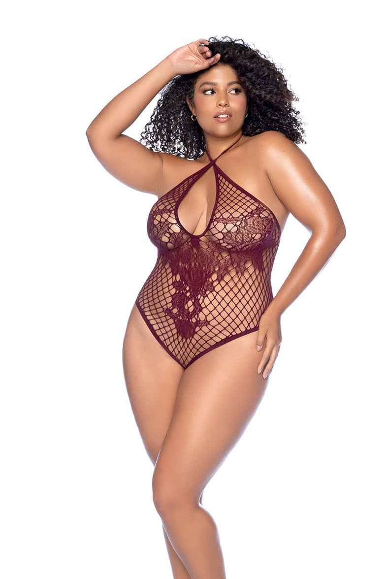 CT Lingerie Plus Size Floral Mesh Lingerie Bodysuit
