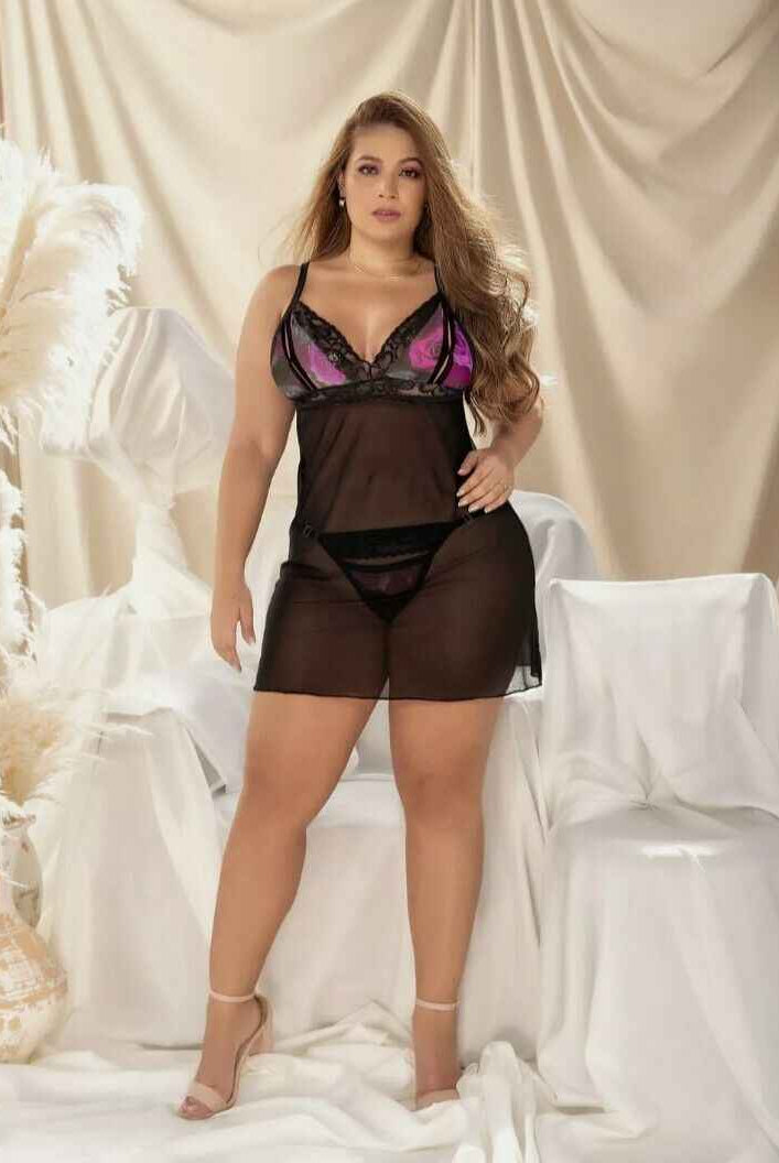 CT Lingerie Clearance: plus size peek-a-boo babydoll, sheer