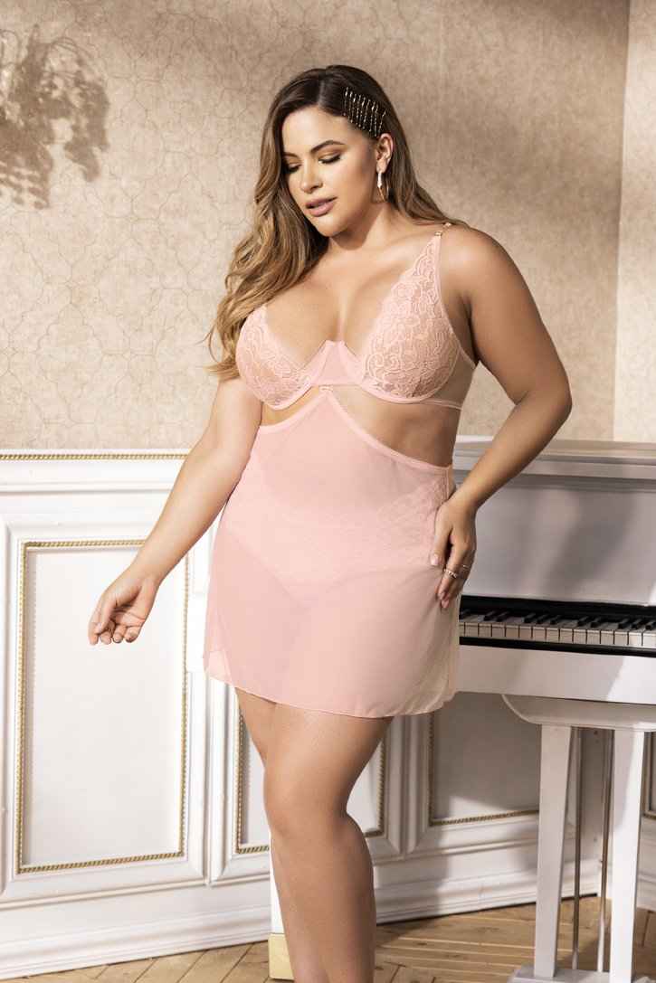 CT Lingerie Sheer Pink Lace Babydoll plus size lingerie