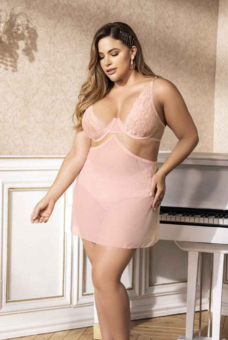 CT Lingerie Sheer Pink Lace Babydoll plus size lingerie