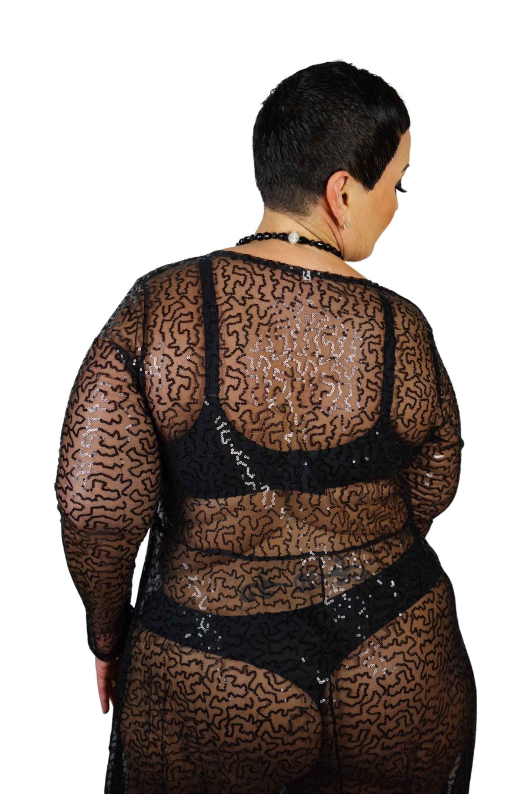 CT Lingerie Plus Size sexy black lace robe - Clearance