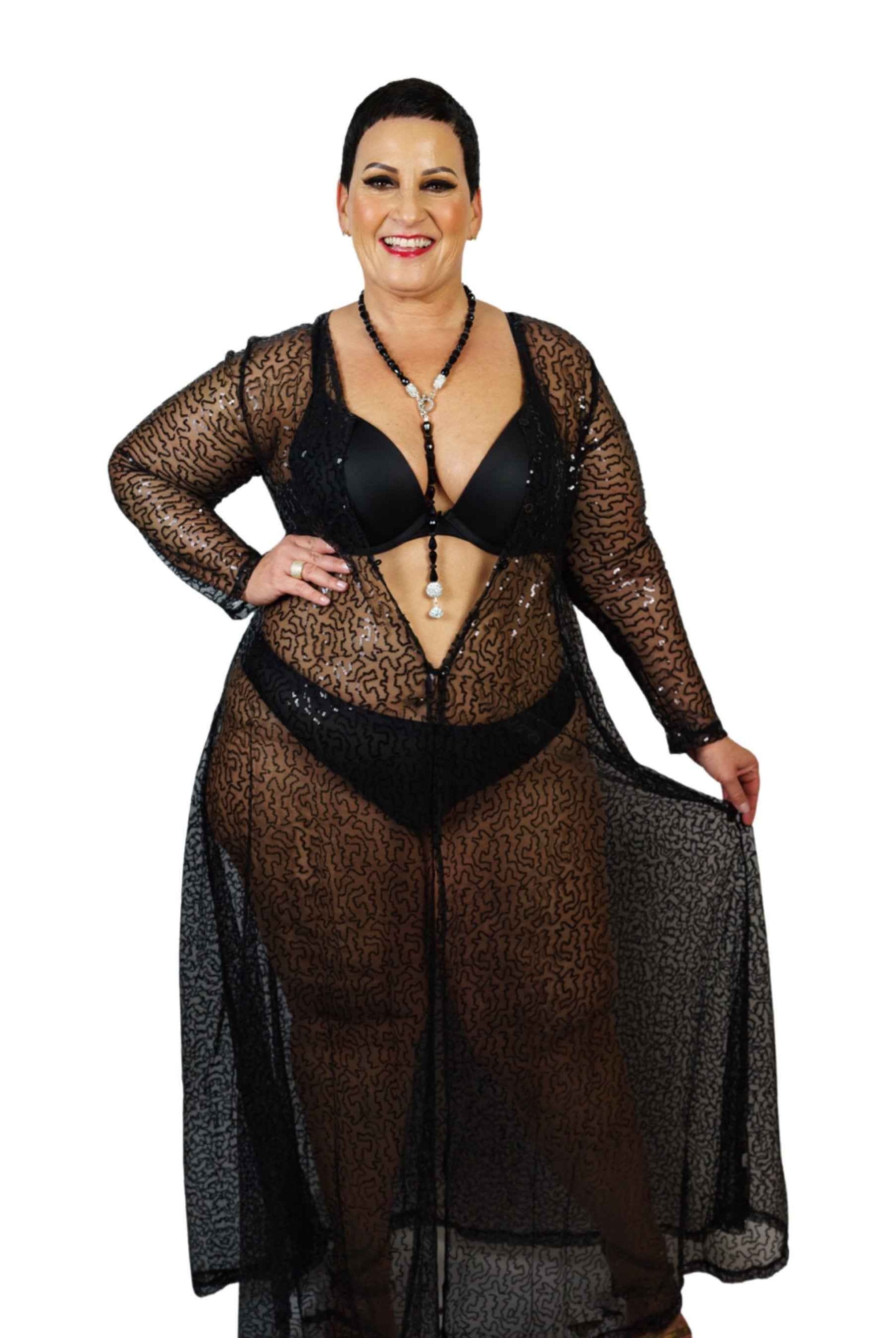 CT Lingerie Plus Size sexy black lace robe - Clearance
