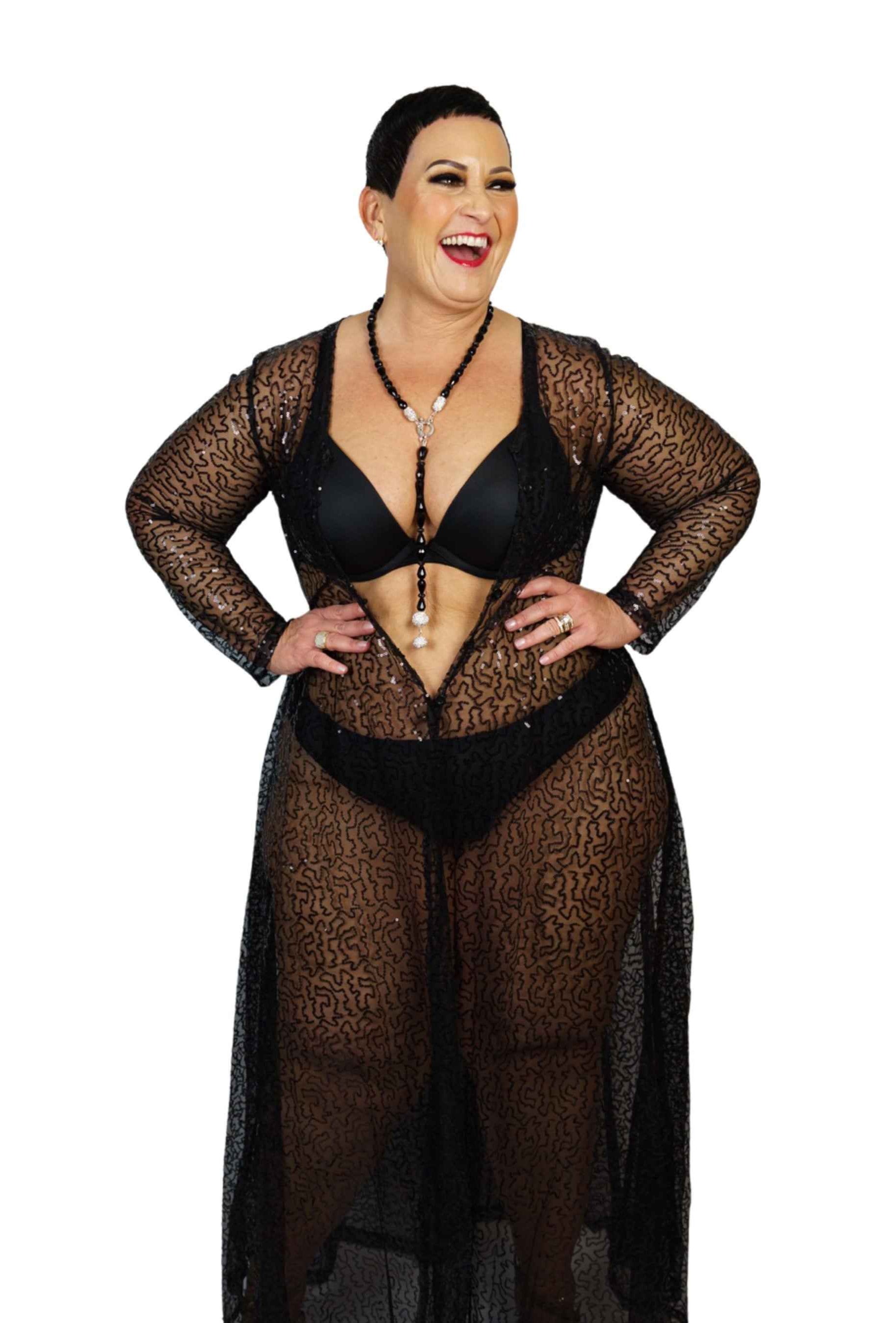CT Lingerie Plus Size sexy black lace robe - Clearance