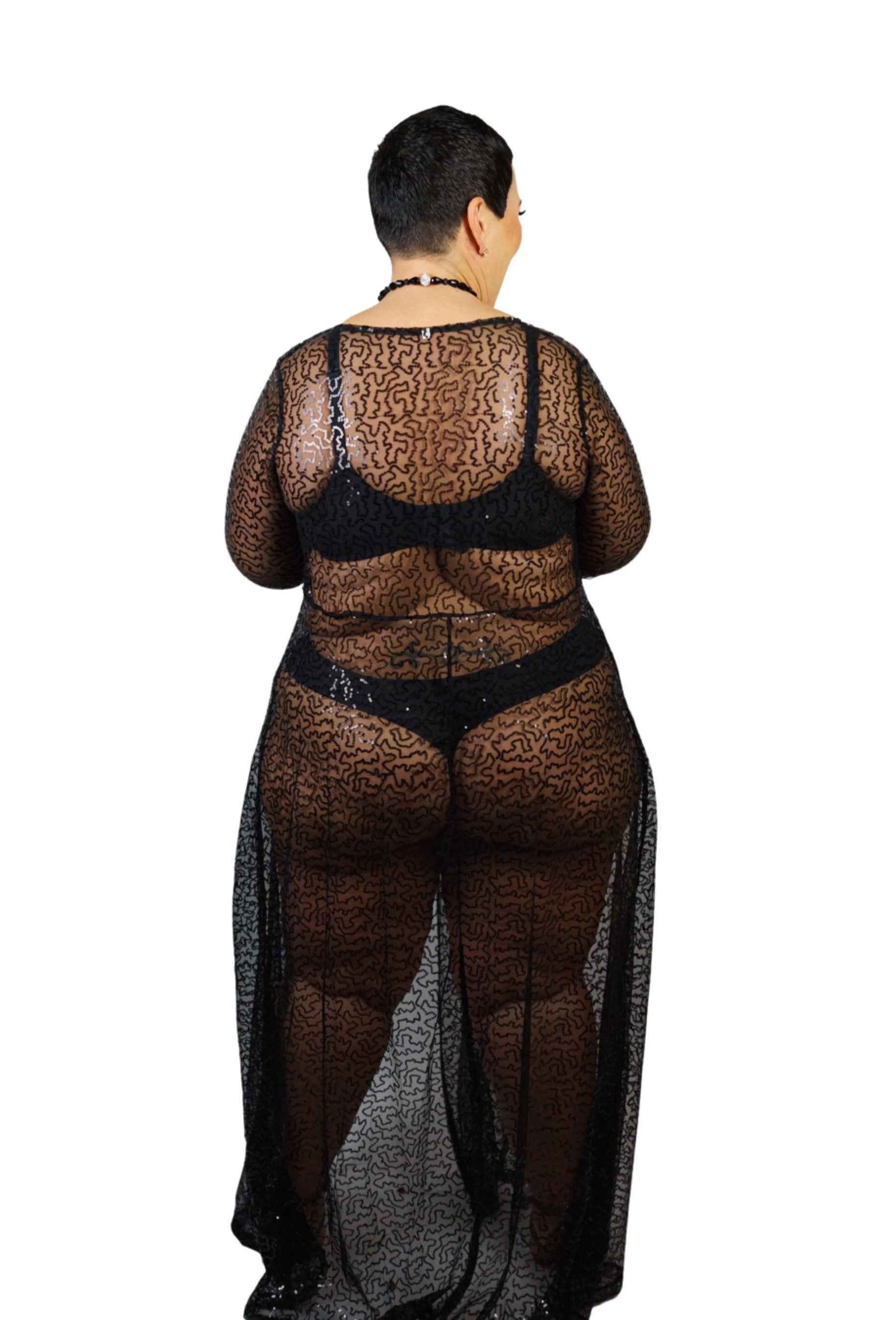 CT Lingerie Plus Size sexy black lace robe - Clearance