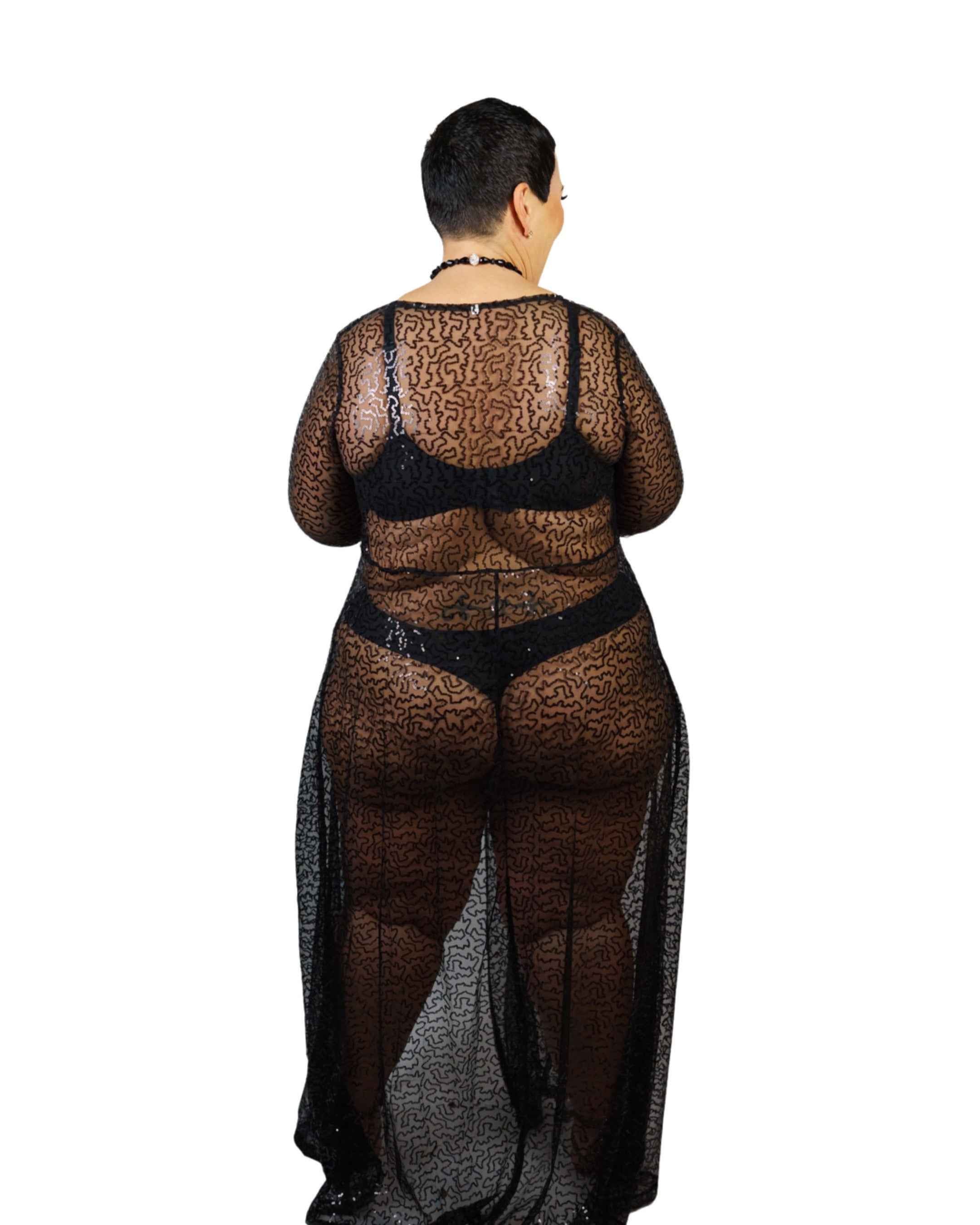 CT Lingerie Plus Size sexy black lace robe - Clearance
