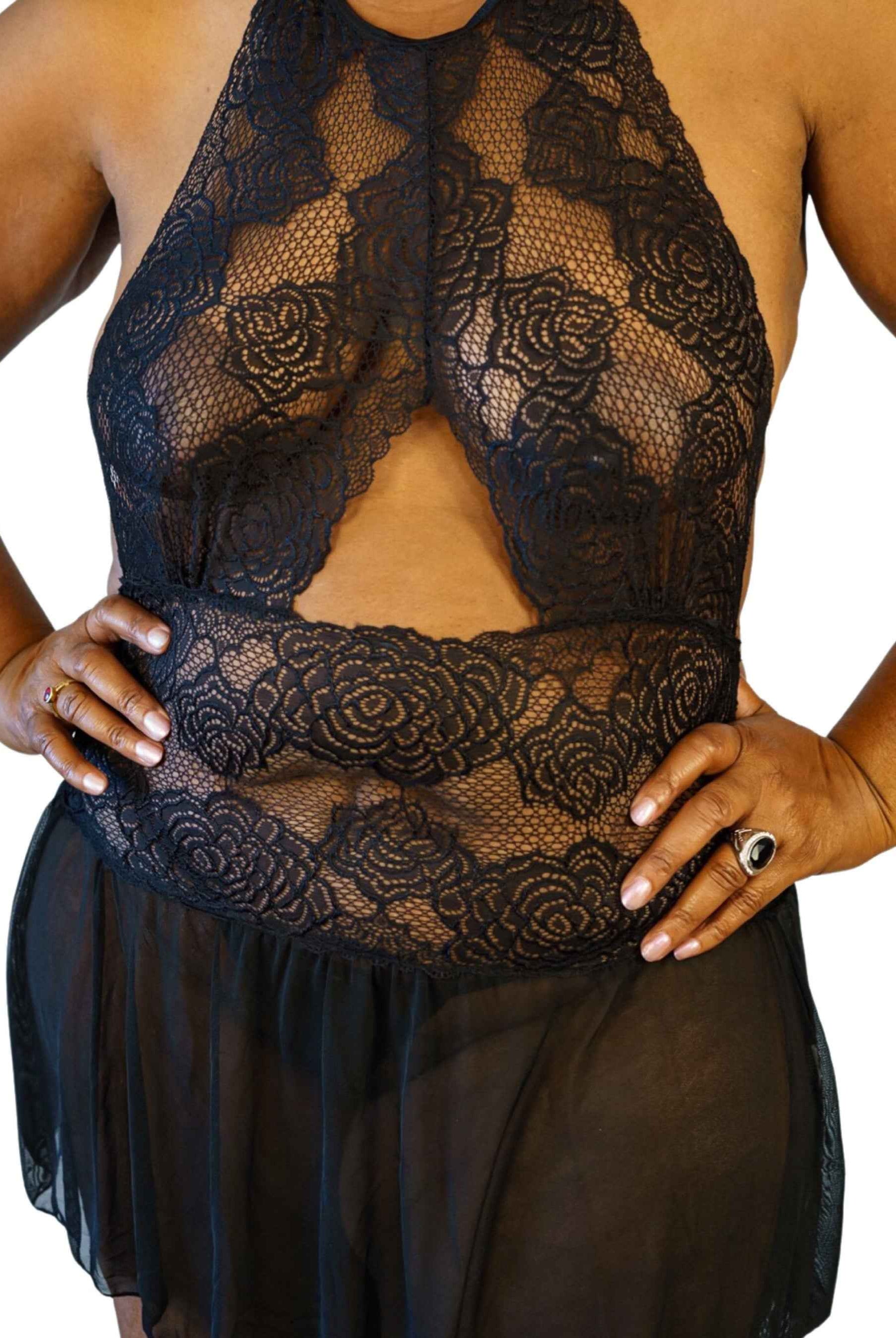 CT Lingerie Clearance black lace plus size babydoll - Sheer