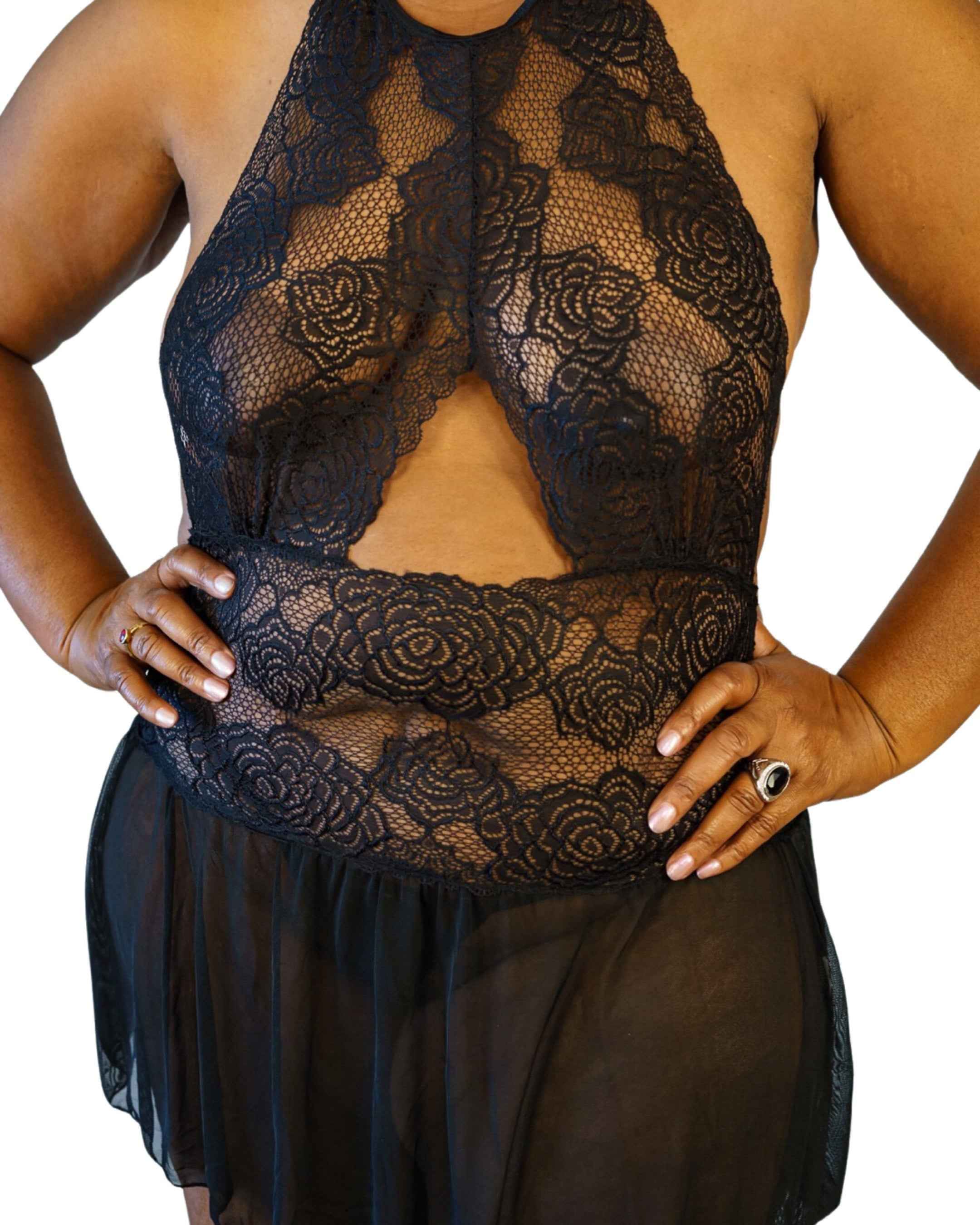 CT Lingerie Clearance black lace plus size babydoll - Sheer