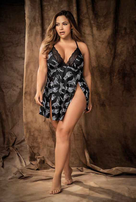 CT Lingerie plus size zebra print chemise - Lace Halter