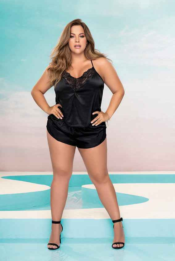 CT Lingerie plus size satin lingerie set - Lace Trim Pink