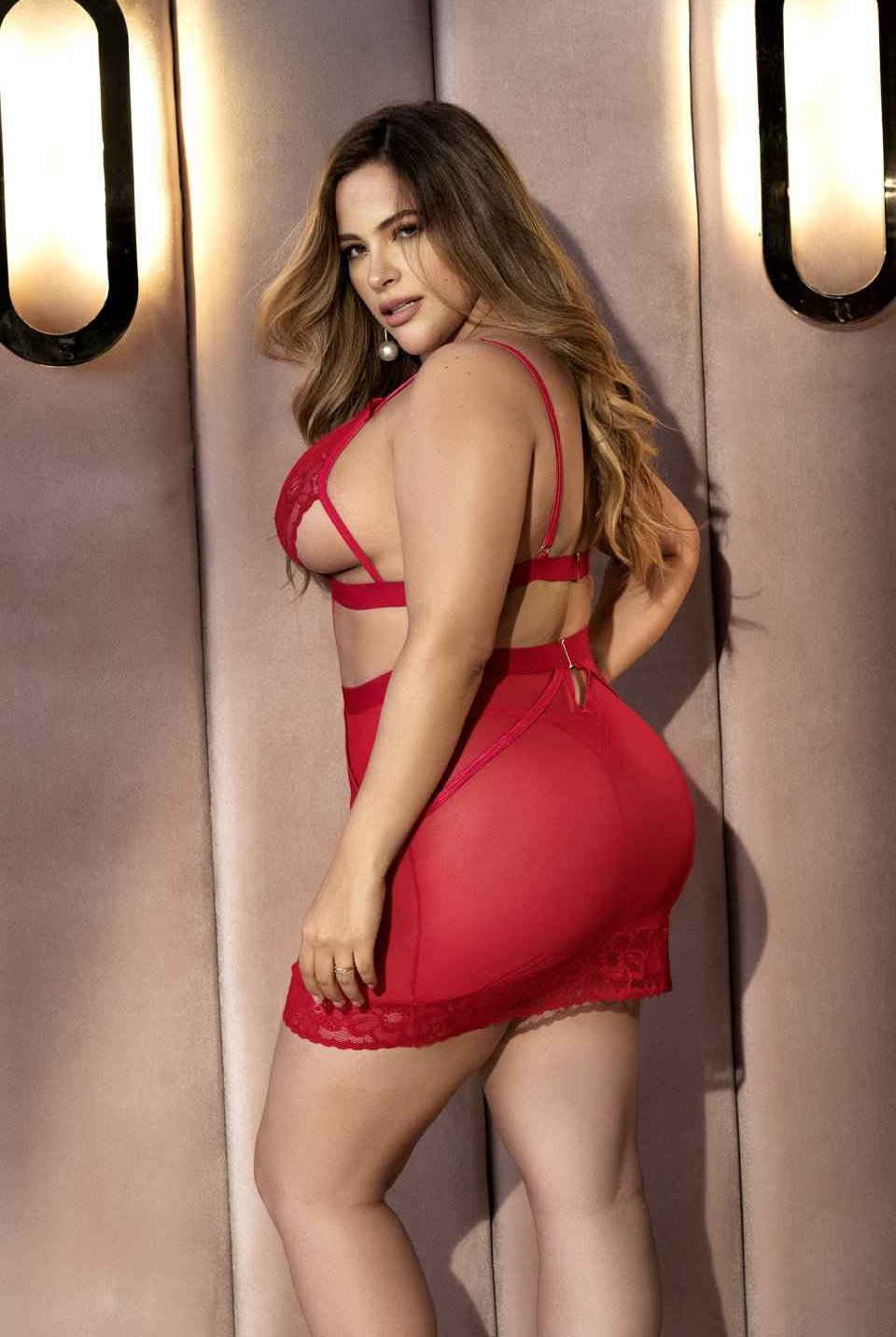 CT Lingerie plus size red lingerie dress - Sheer Babydoll