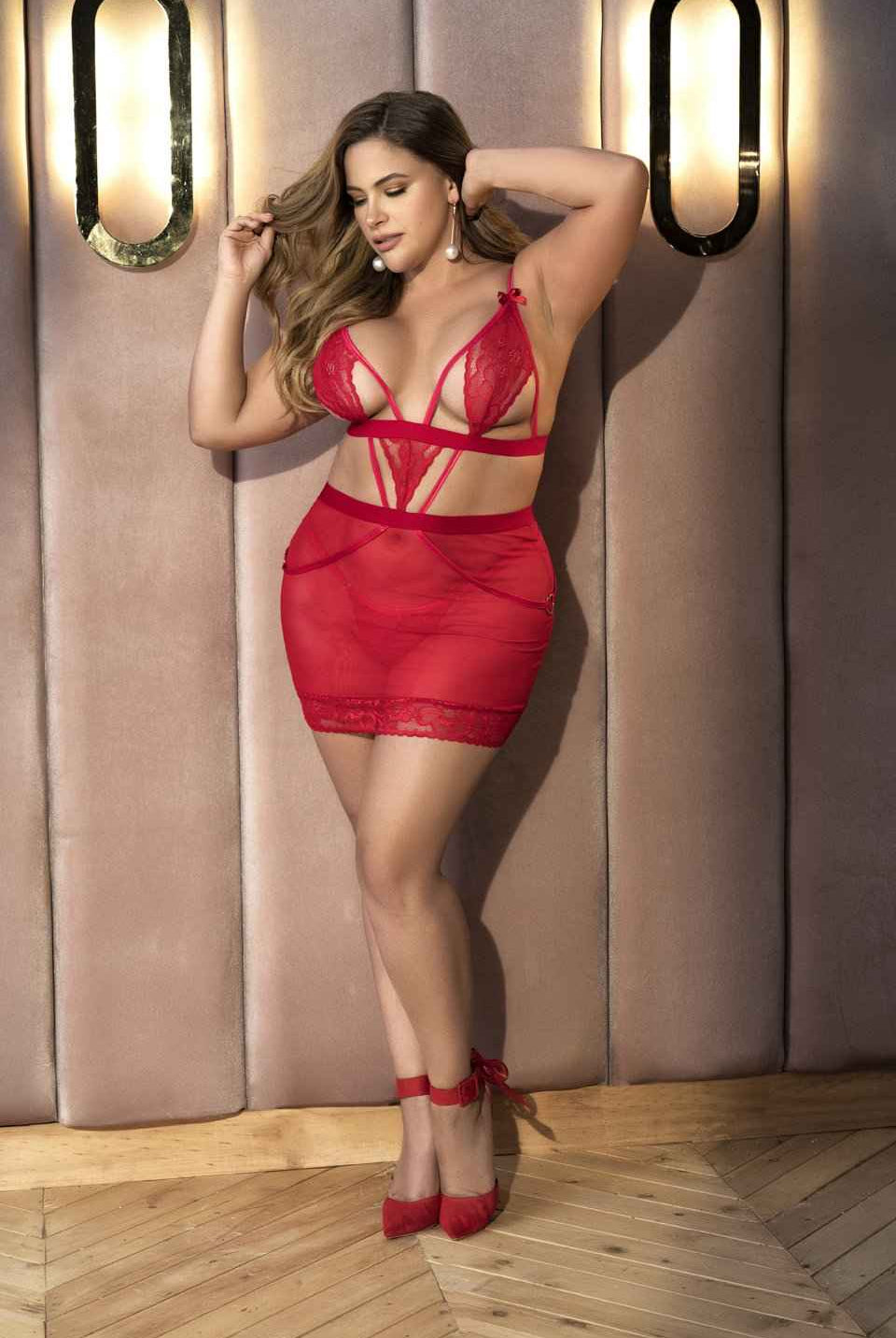 CT Lingerie plus size red lingerie dress - Sheer Babydoll