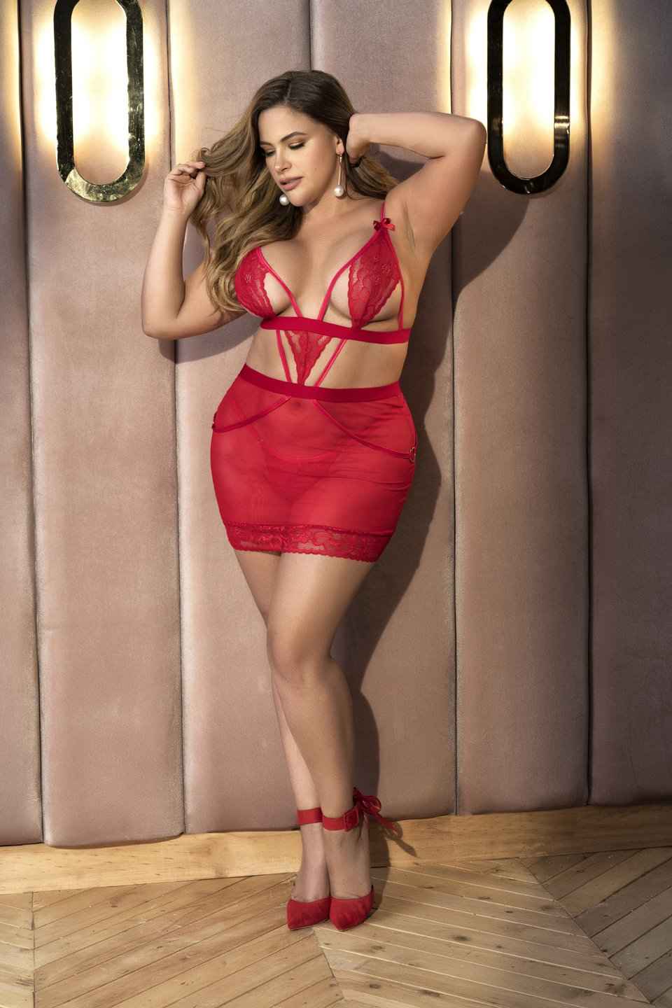 CT Lingerie plus size red lingerie dress - Sheer Babydoll