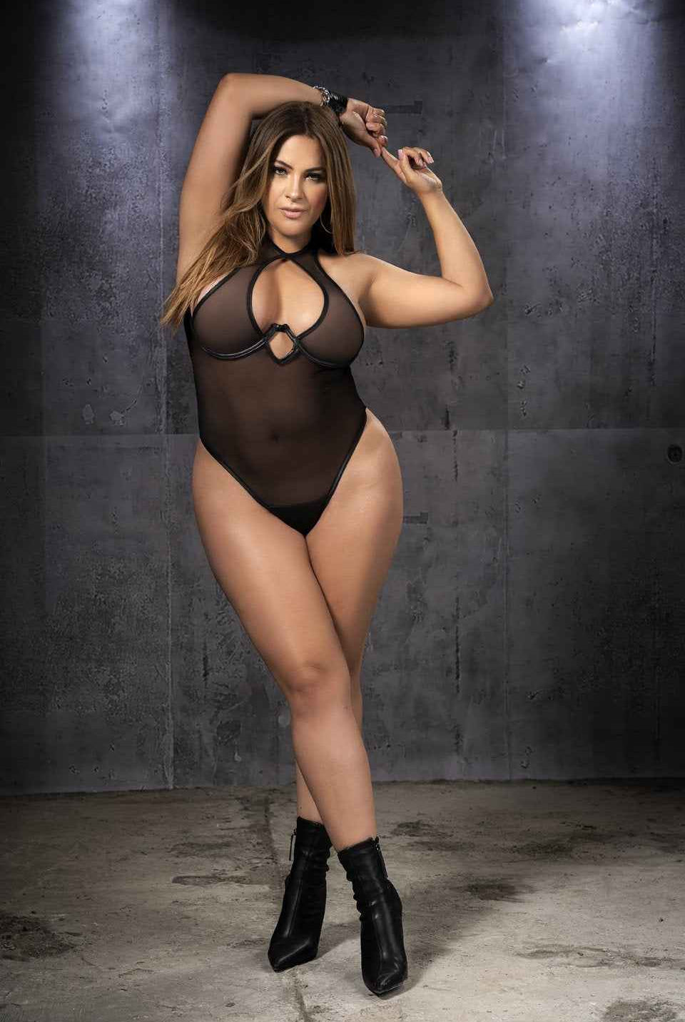 CT Lingerie plus size mesh bodysuit — Sheer Halter Cutout