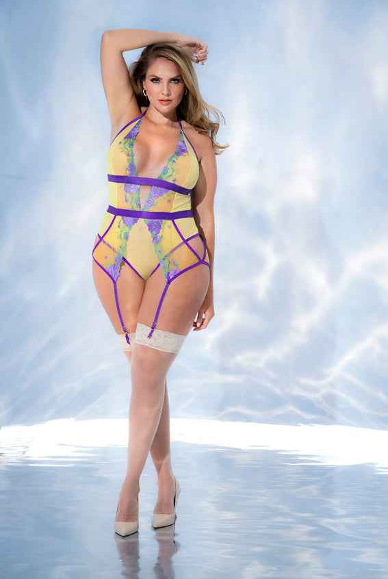 CT Lingerie plus size floral lingerie sultry teddy w/ garter