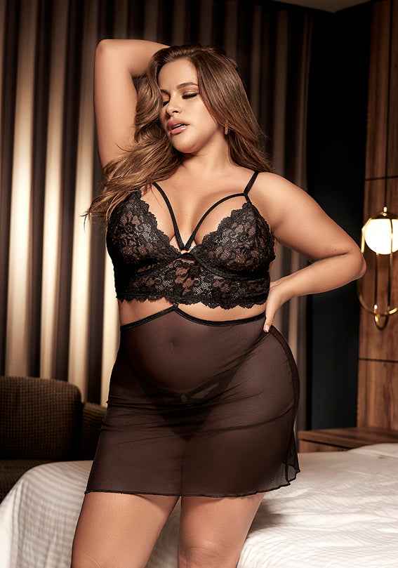CT Lingerie Sheer Black Lace Babydoll - plus size lingerie