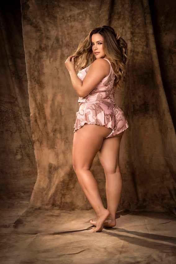 CT Lingerie plus size lingerie set - Pink Lace Cami & Shorts