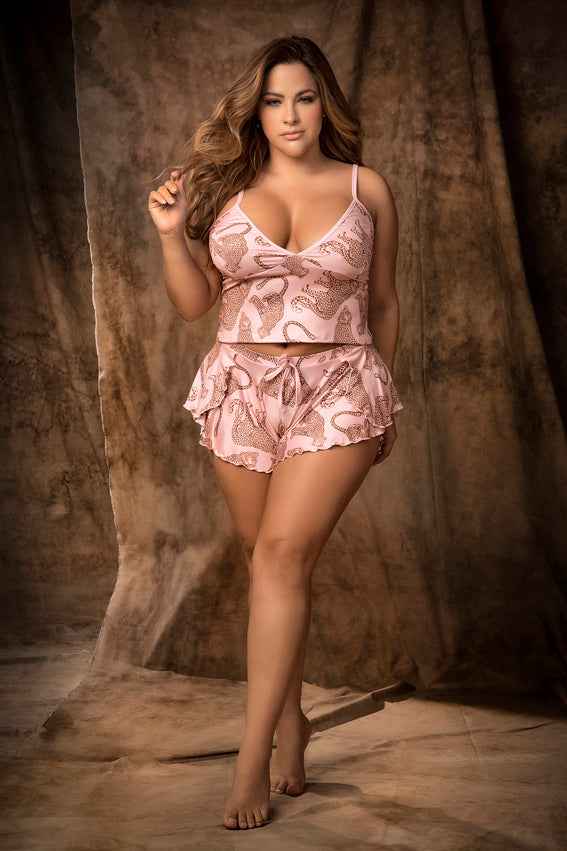 CT Lingerie plus size lingerie set - Pink Lace Cami & Shorts