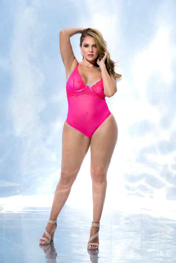 CT Lingerie plus size pink lace bodysuit - Sheer Support
