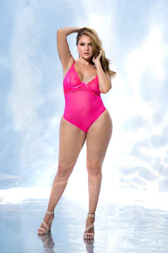 CT Lingerie plus size pink lace bodysuit - Sheer Support