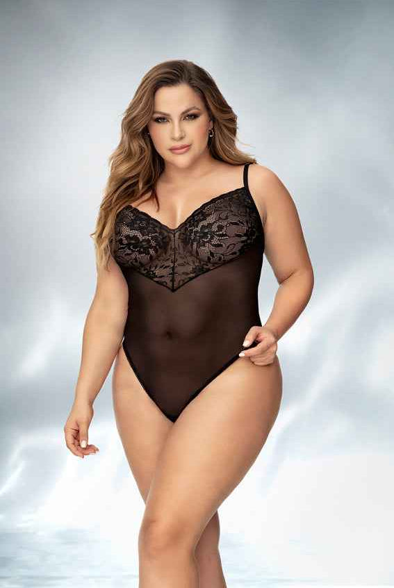 CT Lingerie plus size sheer mesh bodysuit - Lace Cups