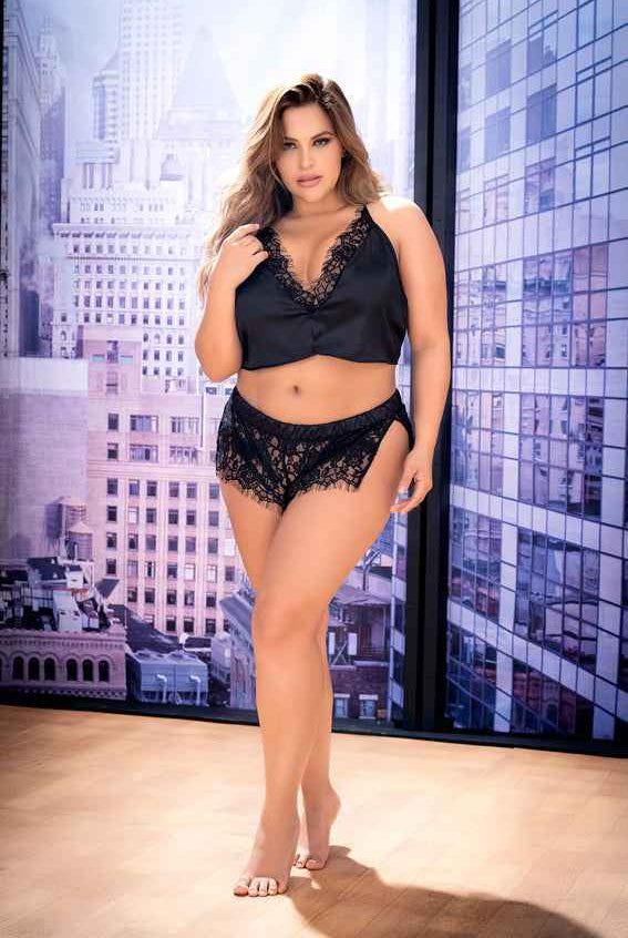 CT Lingerie Black Satin Lace plus size lingerie set