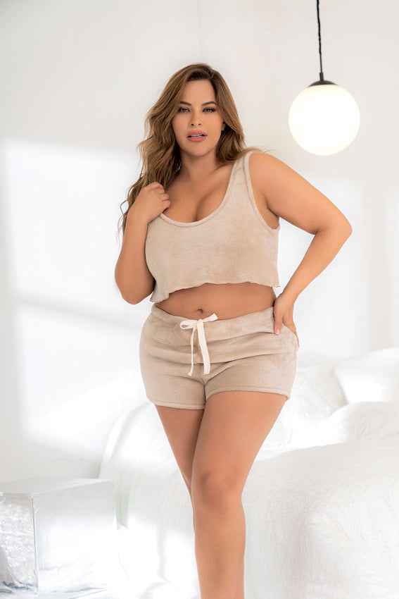 CT Lingerie Soft plus size velour pajama set - Tank & Shorts