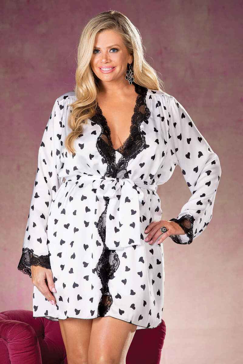 CT Lingerie Plus Size Heart Print Kimono Clearance