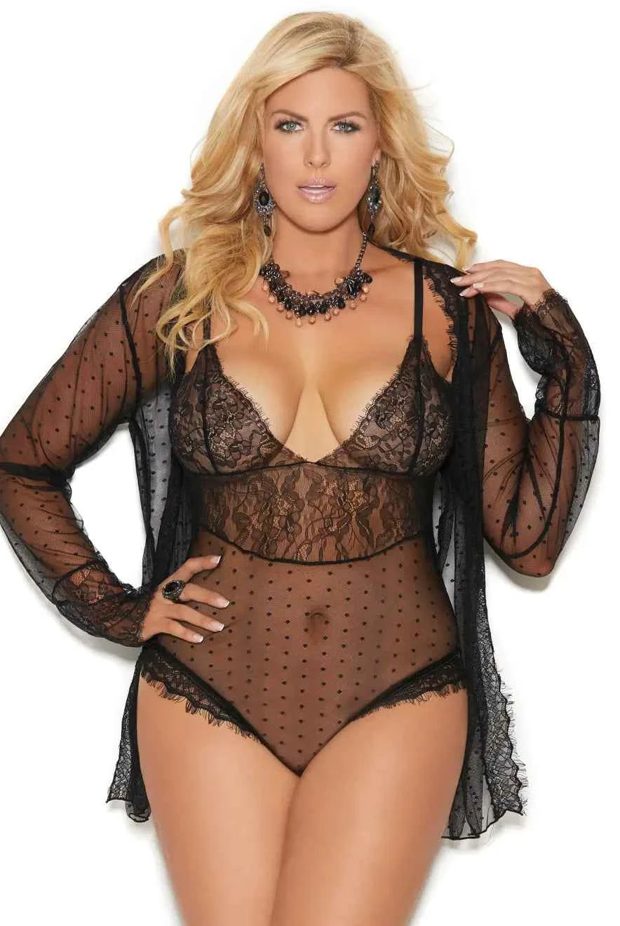 CT Lingerie Clearance Polka Dot Mesh Robe Lingerie Plus Size