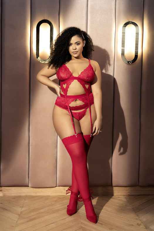 CT Lingerie plus size red lingerie set - Sexy Lace Garter