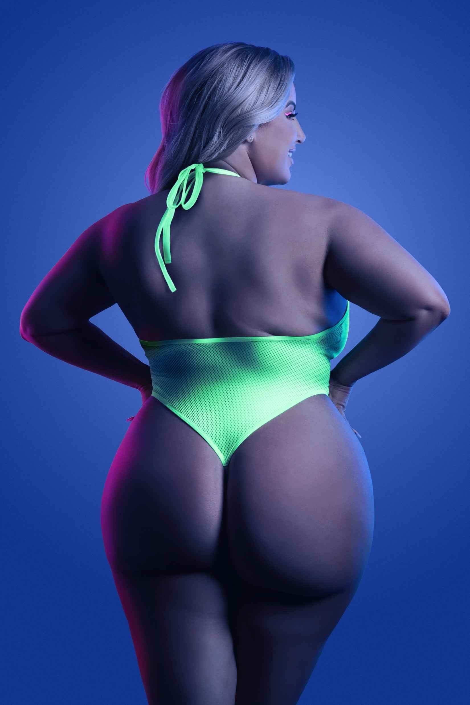 CT Lingerie plus size neon lingerie Mesh Keyhole Bodysuit