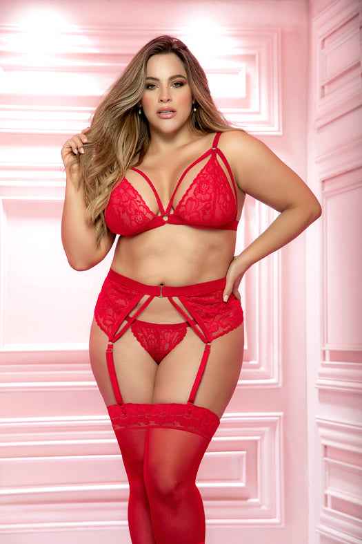 CT Lingerie plus size red lingerie set - Lace Garter